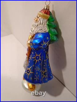 Rare Christopher Radko Christmas Ornament Siberian Santa Blue 9 Detailed Glass