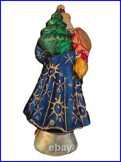 Rare Christopher Radko Christmas Ornament Siberian Santa Blue 9 Detailed Glass