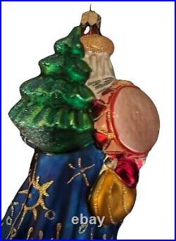 Rare Christopher Radko Christmas Ornament Siberian Santa Blue 9 Detailed Glass