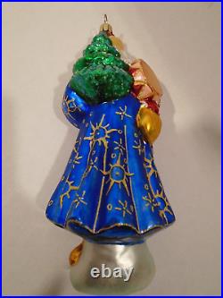 Rare Christopher Radko Christmas Ornament Siberian Santa Blue 9 Detailed Glass