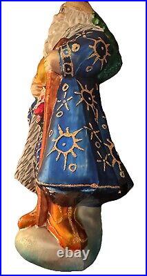 Rare Christopher Radko Christmas Ornament Siberian Santa Blue 9 Detailed Glass