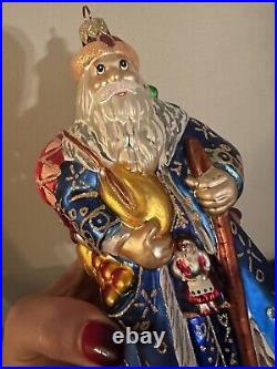 Rare Christopher Radko Christmas Ornament Siberian Santa Blue 9 Detailed Glass