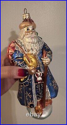 Rare Christopher Radko Christmas Ornament Siberian Santa Blue 9 Detailed Glass