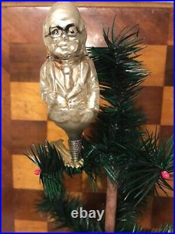 Rare German Antique Foxy Grandpa Clip On Figural Glass Christmas Ornament R1