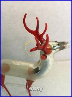 Rare Glass Christmas Ornament Blown Mercury Glass Deer Red Leg Figurine Germany