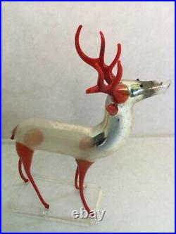 Rare Glass Christmas Ornament Blown Mercury Glass Deer Red Leg Figurine Germany