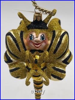 Rare Larry Fraga Bumble Bee Buzz Blown Glass Christmas Ornament 5923B Retired