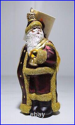 Rare PATRICIA BREEN DESIGNS Plum & Gold Glass Santa Christmas Ornament with Tag