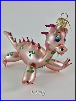 Rare Radko 2002 Pink Dragon Puff Glass Christmas Ornament Italian Blown Glass