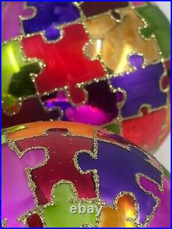 Rare VTG Department Dept 56 Jigsaw Puzzle Mercury Glass Ball Christmas Ornament