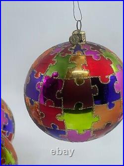 Rare VTG Department Dept 56 Jigsaw Puzzle Mercury Glass Ball Christmas Ornament