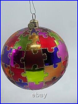 Rare VTG Department Dept 56 Jigsaw Puzzle Mercury Glass Ball Christmas Ornament