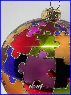 Rare VTG Department Dept 56 Jigsaw Puzzle Mercury Glass Ball Christmas Ornament