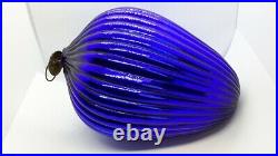 Rare Vintage Cobalt Blue Ribbed Egg From German Kugel 6.5 Christmas Ornament