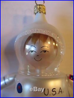 Rare Vintage De Carlini American Astronaut Glass Christmas Ornament Space Suit
