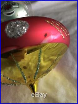Rare Vintage De Carlini Spaceship Astronaut Glass Christmas Ornament Globe