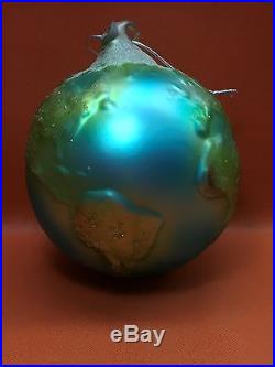 Rare Vintage Italian Hand Blown GLASS CHRISTMAS ORNAMENT 4.5x6 EARTH GLOBE