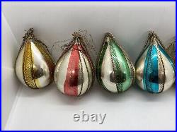 Rare Wire Wrap Teardrop Ornaments West Germany Mercury Glass Vintage Mid Century