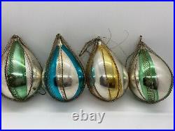 Rare Wire Wrap Teardrop Ornaments West Germany Mercury Glass Vintage Mid Century