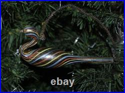 Rare antique German christmas ornament mouth blown swan, colorful filament glass
