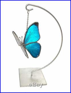 Real Blue Morpho Butterfly Handmade Glass Christmas Decor Ornament