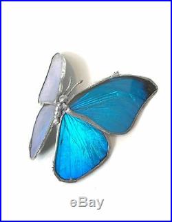 Real Blue Morpho Butterfly Handmade Glass Christmas Decor Ornament