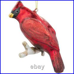 Red Cardinal on Branch Glass Christmas Ornament 4.5 Inches