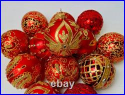 Red Gold Glass Christmas Ornaments Set 10 Luxury Handmade Holiday Balls