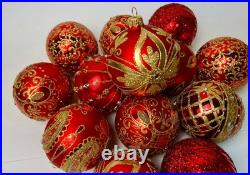 Red Gold Glass Christmas Ornaments Set 10 Luxury Handmade Holiday Balls