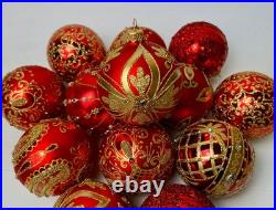 Red Gold Glass Christmas Ornaments Set 10 Luxury Handmade Holiday Balls