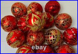 Red Gold Glass Christmas Ornaments Set 10 Luxury Handmade Holiday Balls