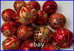 Red Gold Glass Christmas Ornaments Set 10 Luxury Handmade Holiday Balls