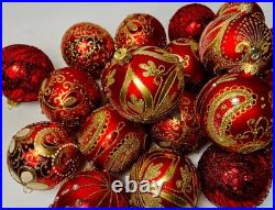 Red Gold Glass Ornaments Set 30 Handmade Christmas Tree Baubles