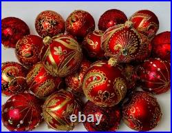 Red Gold Glass Ornaments Set 30 Handmade Christmas Tree Baubles