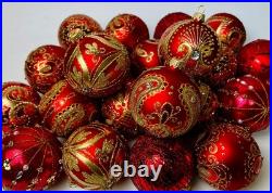 Red Gold Glass Ornaments Set 30 Handmade Christmas Tree Baubles