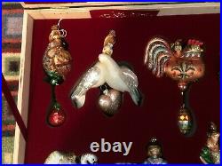 Reed & Barton 12 Days Of Christmas Ornament Set Twelve Glass Wooden Chest NEW