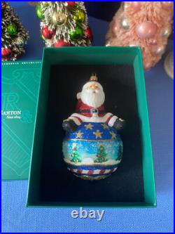 Reed & Barton Glass Christmas Ornament C2967 Santa On Ball