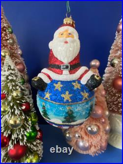 Reed & Barton Glass Christmas Ornament C2967 Santa On Ball