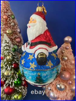 Reed & Barton Glass Christmas Ornament C2967 Santa On Ball