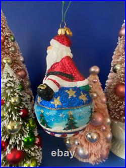 Reed & Barton Glass Christmas Ornament C2967 Santa On Ball