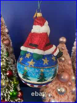 Reed & Barton Glass Christmas Ornament C2967 Santa On Ball