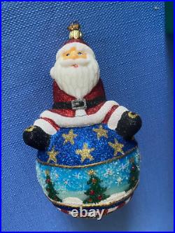 Reed & Barton Glass Christmas Ornament C2967 Santa On Ball