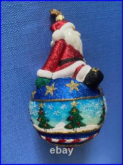 Reed & Barton Glass Christmas Ornament C2967 Santa On Ball