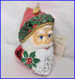 Reed & Barton Santa Christmas Ornament Glass Holly Swarovski Crystals Tags Box