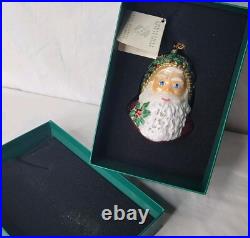 Reed & Barton Santa Christmas Ornament Glass Holly Swarovski Crystals Tags Box