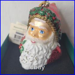 Reed & Barton Santa Christmas Ornament Glass Holly Swarovski Crystals Tags Box
