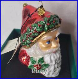 Reed & Barton Santa Christmas Ornament Glass Holly Swarovski Crystals Tags Box