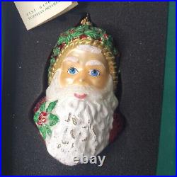 Reed & Barton Santa Christmas Ornament Glass Holly Swarovski Crystals Tags Box