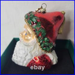 Reed & Barton Santa Christmas Ornament Glass Holly Swarovski Crystals Tags Box