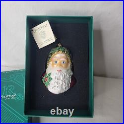 Reed & Barton Santa Christmas Ornament Glass Holly Swarovski Crystals Tags Box